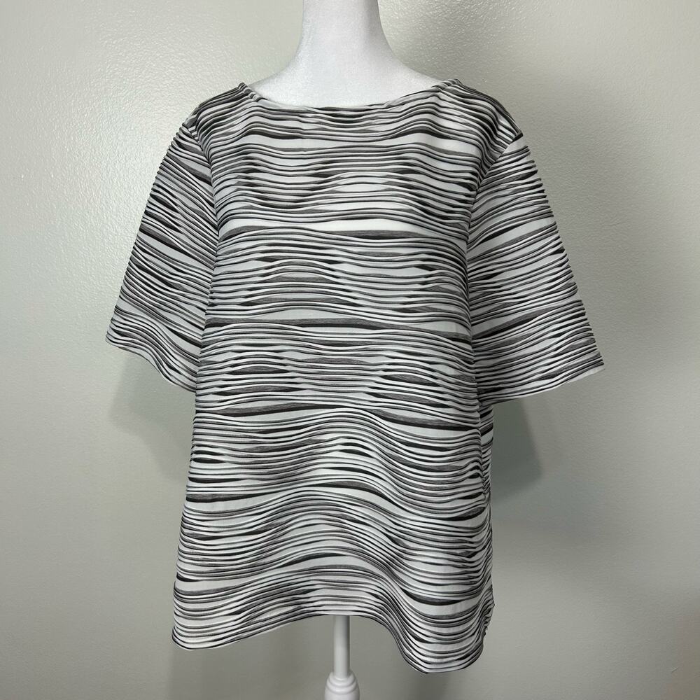 Chico's Striped Top XL Womens Short Sleeve Shirt Casual Blouse Short Sleeve